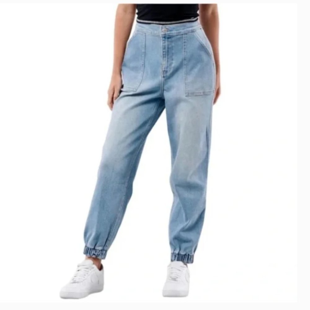 Hollister Denim Jogger Jeans Womens XS 25 Baggy Ultra High Rise Blue Stretch. Ex